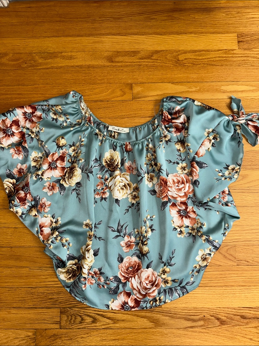 Off the shoulder Mudd Teal Floral Tie-Sleeve Blouse